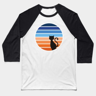 Cat looking at sunset - vintage illustration in orange and blue Baseball T-Shirt